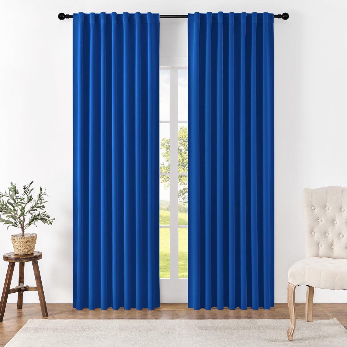 Joydeco Blackout Curtains for Bedroom, Black out curtains 96 inch long 2 Panels, Long Black Drapes with Rod Pocket Back Tab, Room Darkening Noise Reducing & Wrinkle-Free Drapes for Living Room Windows