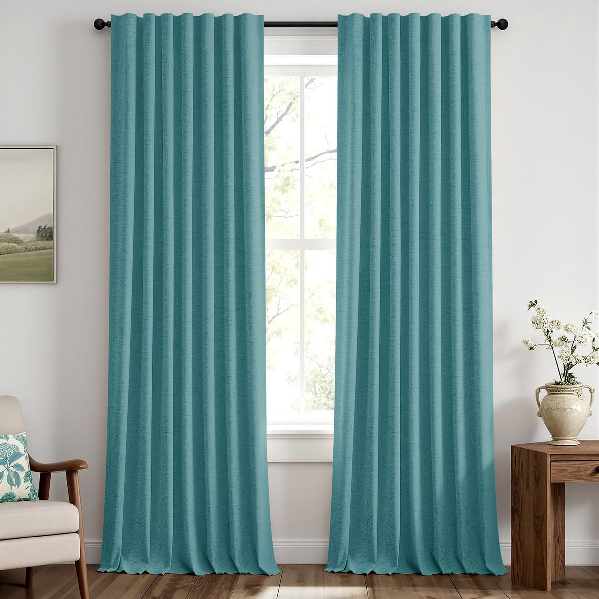 MIULEE 100% Blackout Linen Curtains for Bedroom 42 x 84 Inch Ivory 2 Panels