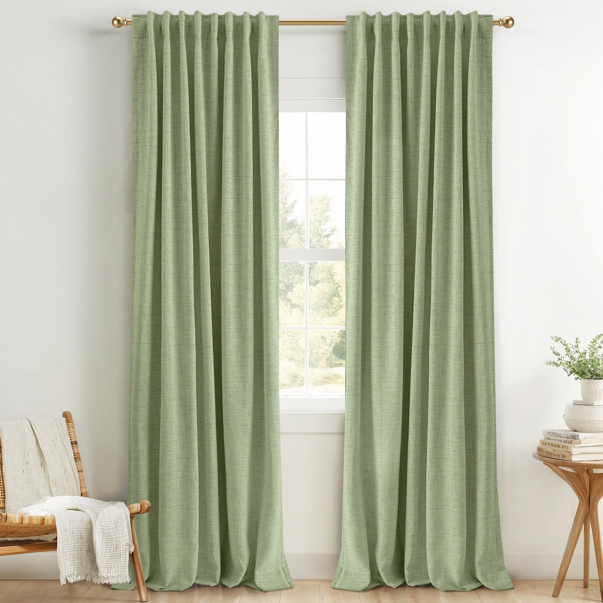 INOVADAY 100% Blackout Linen Curtains for Bedroom 50x84 Inches Cream
