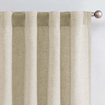 jinchan Linen Curtains Light Filtering Back Tab 50x96 Inch 2 Panels Beige