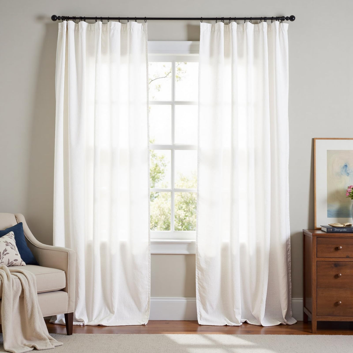 jinchan Linen Curtains Light Filtering Back Tab 50x96 Inch 2 Panels Beige