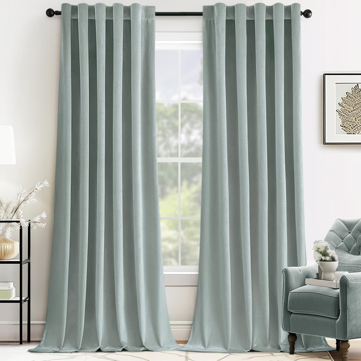 MIULEE Velvet Curtains 52x84 inches 2 Panels Olive Green Blackout Curtains