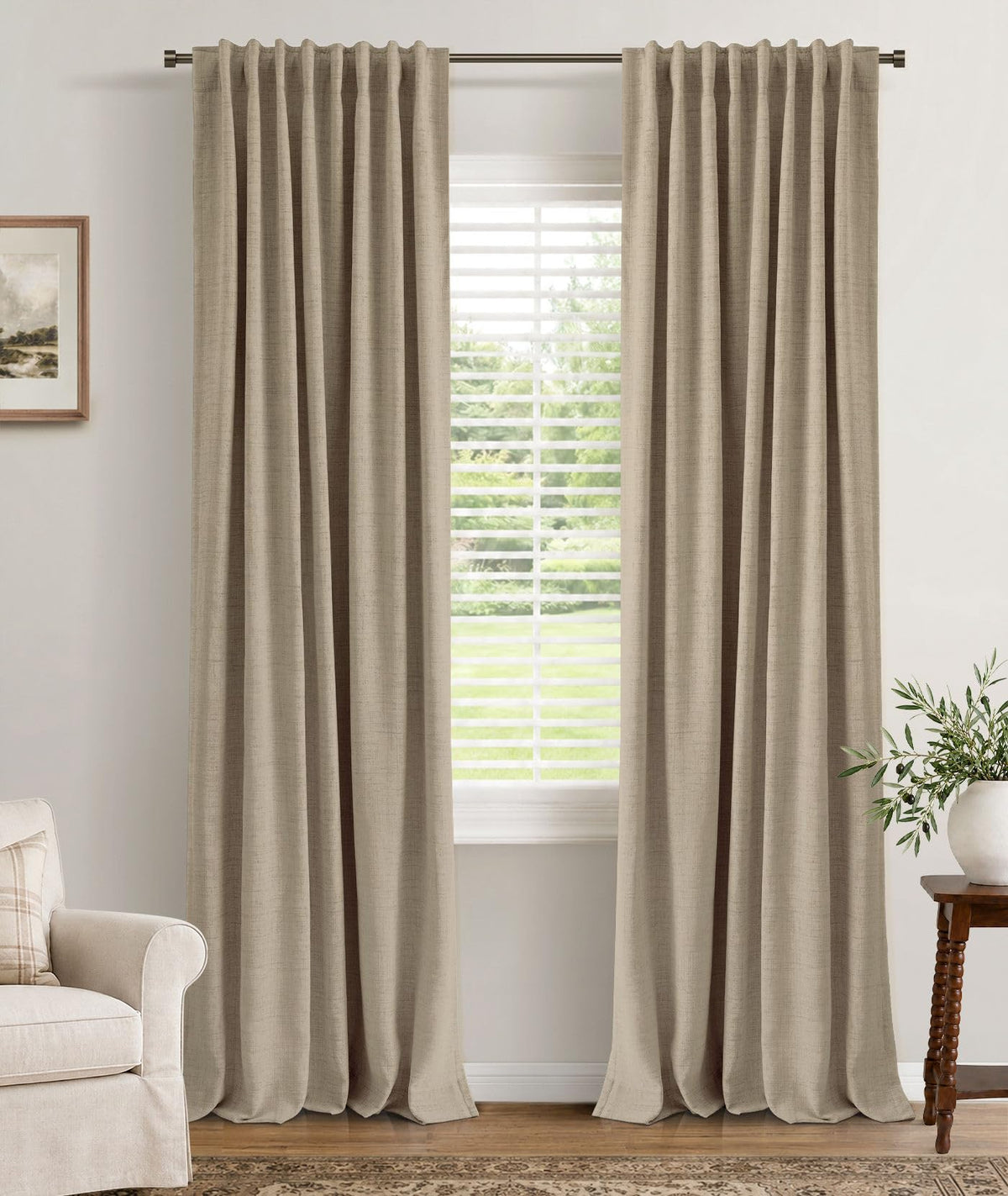 INOVADAY 100% Blackout Linen Curtains for Bedroom 50x84 Inches Cream