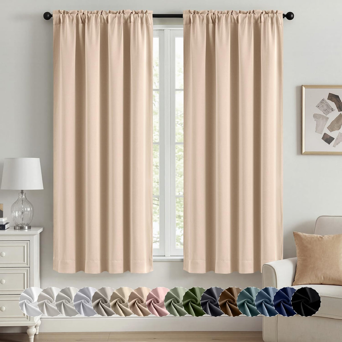 MIULEE Stone Blue Blackout Curtains for Bedroom Living Room 40"x63" 2 Panel