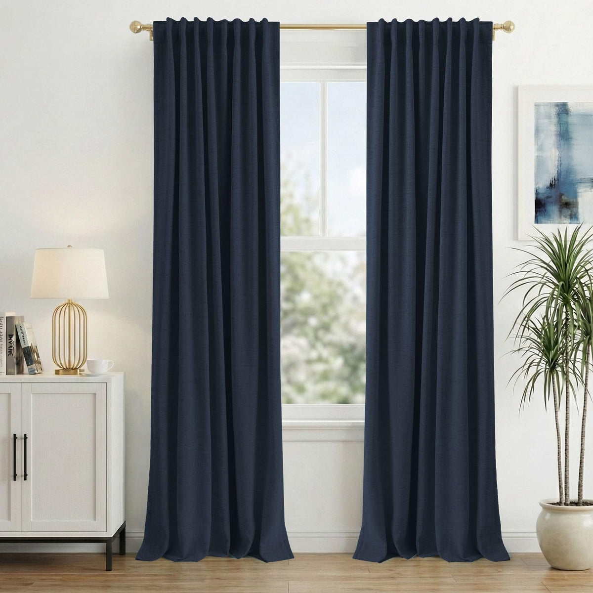 INOVADAY 100% Blackout Linen Curtains for Bedroom 50x84 Inches Cream