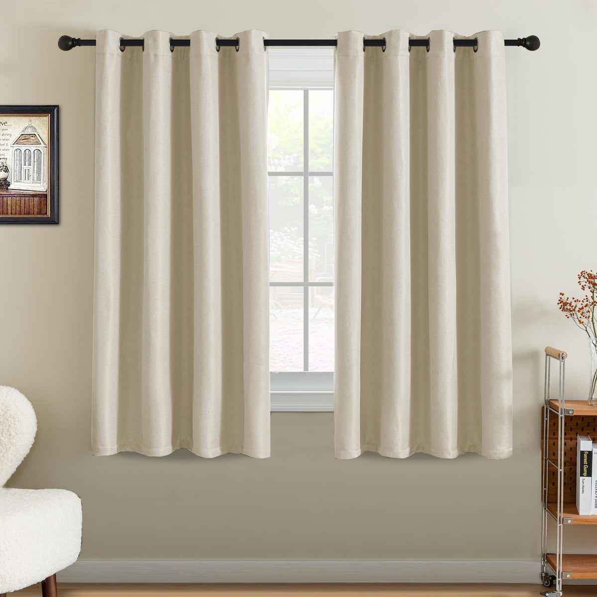 H.VERSAILTEX Linen Blackout Curtain 84 Inches Long for Bedroom/Living Room Thermal Insulated Grommet Linen Look Curtain Drapes Primitive Textured Burlap Effect Window Drapes 1 Panel - Heather Ivory