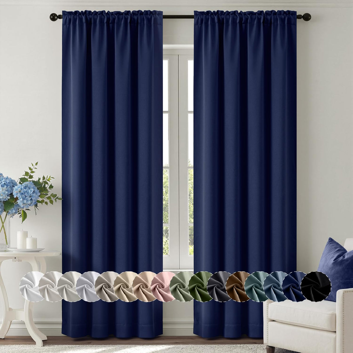 MIULEE Stone Blue Blackout Curtains for Bedroom Living Room 40"x63" 2 Panel