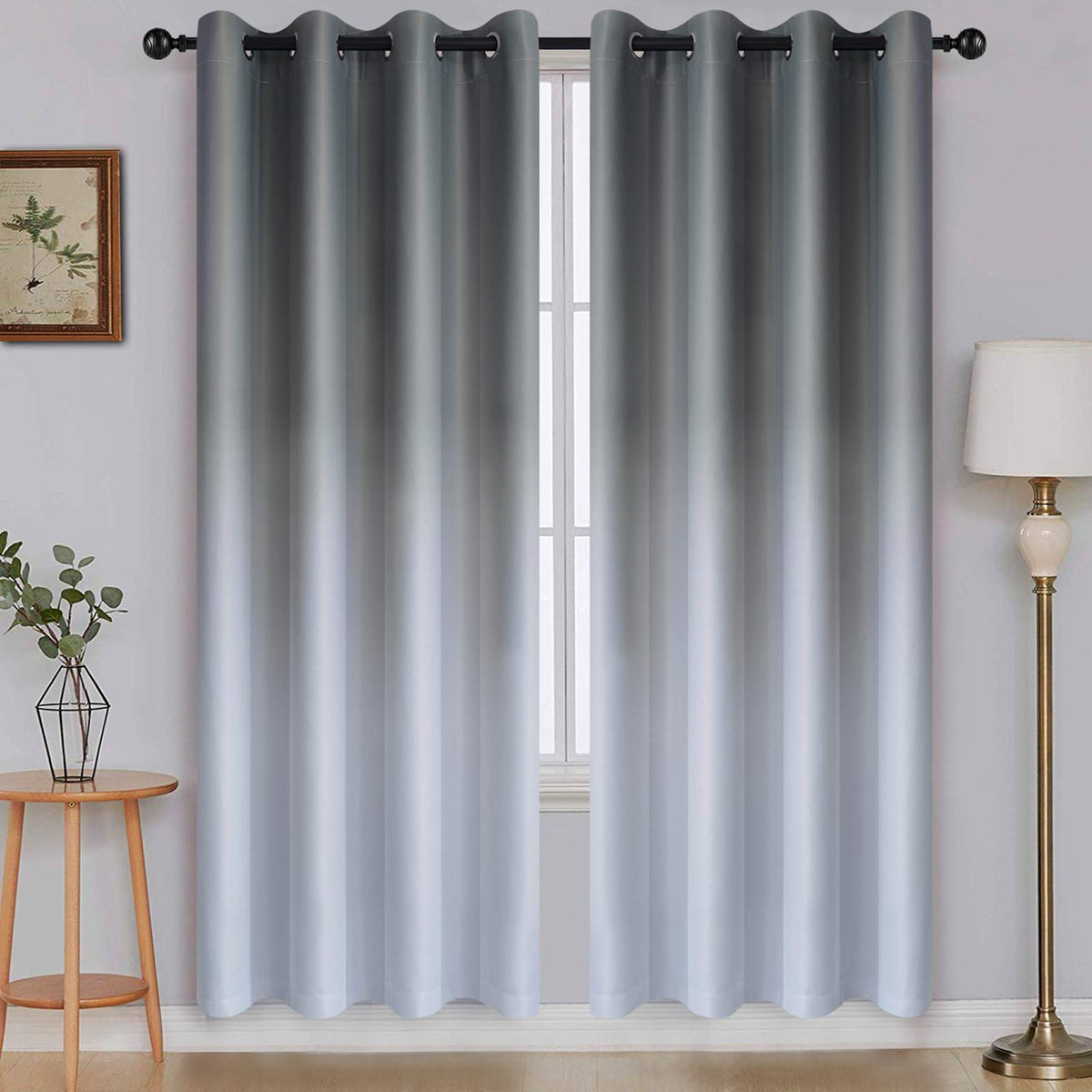 SimpleHome Ombre Black to Grey White Curtains for Living Room 52Wx84L