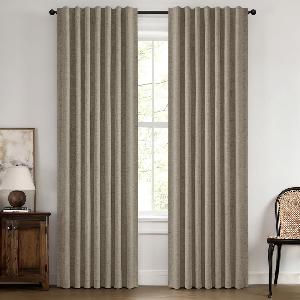 MIULEE 100% Blackout Linen Curtains for Bedroom 42 x 84 Inch Ivory 2 Panels
