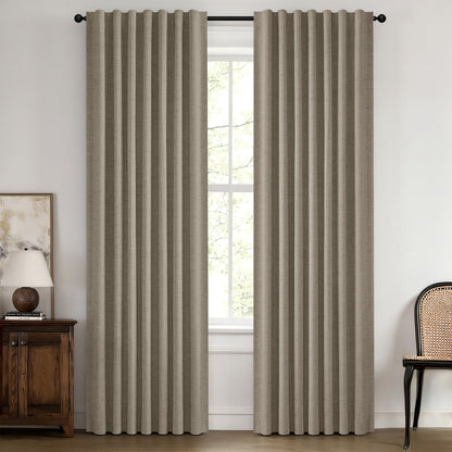 MIULEE 100% Blackout Linen Curtains for Bedroom 42 x 84 Inch Ivory 2 Panels
