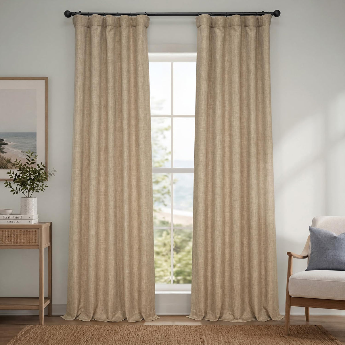 Faux Linen Curtains for Living Room (1 Panel) - 50W X 108L, Birch Taupe
