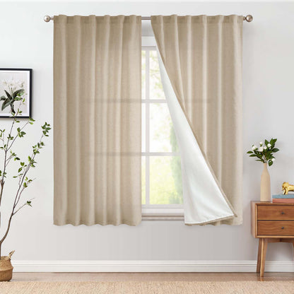 jinchan Linen Curtains Light Filtering Back Tab 50x96 Inch 2 Panels Beige