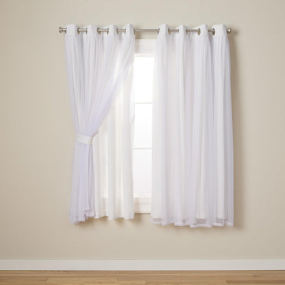 TOWN & COUNTRY LUXE Talia Double Layer Indoor Curtains, Sheer and Room Darkening Blackout, Grommet Top, Energy Efficient, 2-Pack Set, 52"x84", Rose Blush