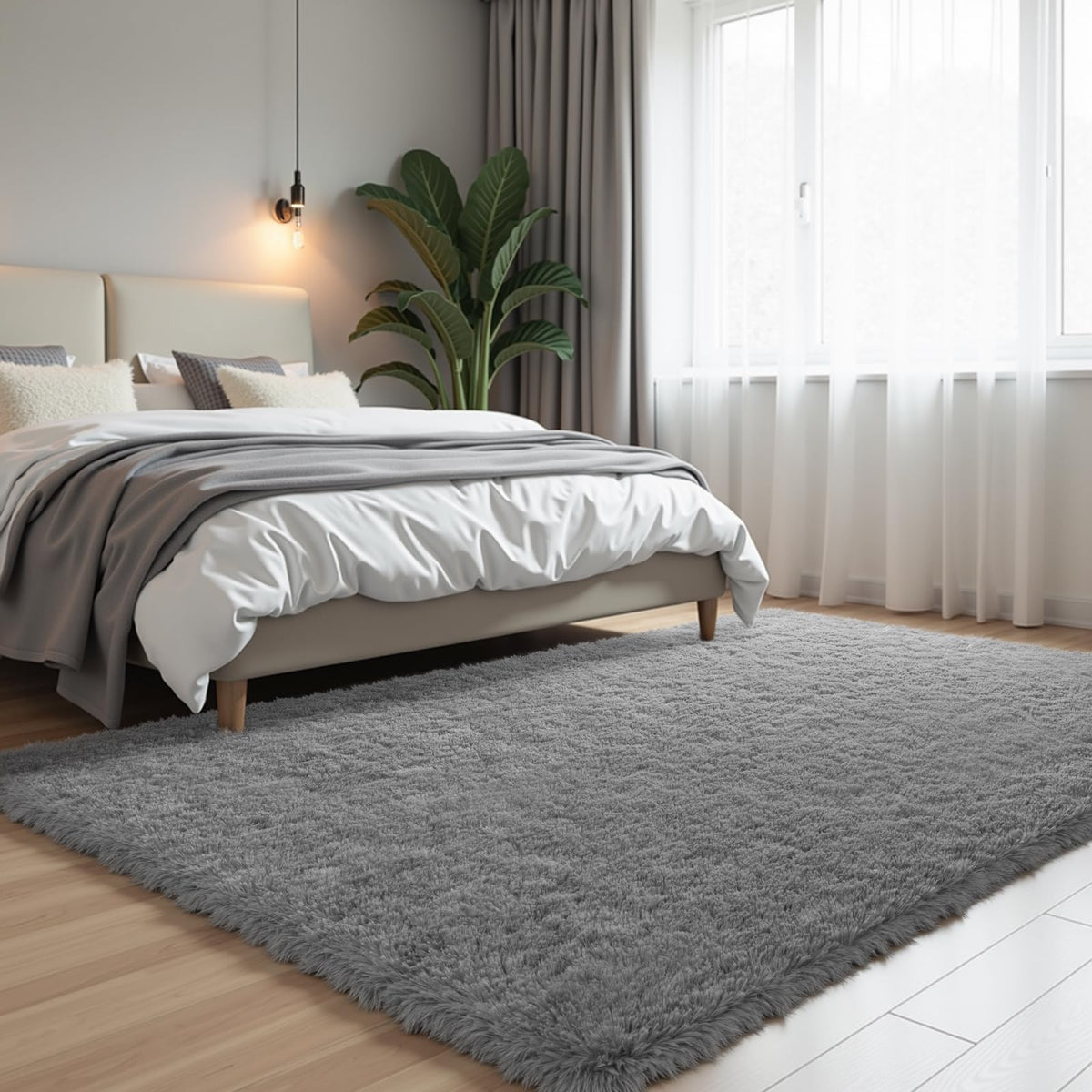 Zentavio 5x8 Area Rugs for Bedroom Fluffy Rugs for Living Room Carpet Large Fuzzy Soft Shag Aesthetic Plush High Pile Gray Throw Rug for Nursery Kids Room Dorm Waved Grey