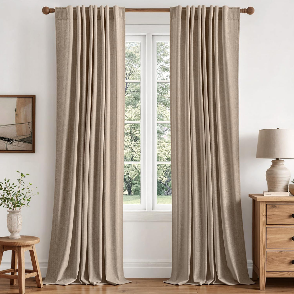 MIULEE 100% Blackout Linen Curtains for Bedroom 40W x 84L Cream 2 Panels