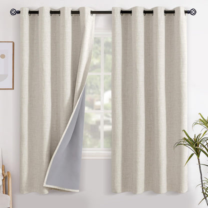 YoungsTex Linen Blackout Curtains 63 Inch Length Bedroom Beige Darkening