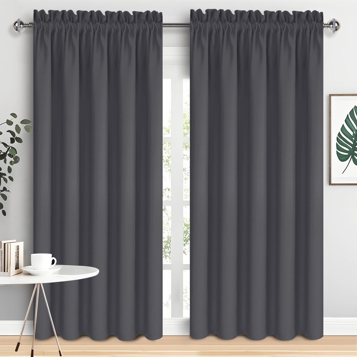 DWCN Blackout Curtains for Bedroom Living Room 42 x 63 Inch Long Black