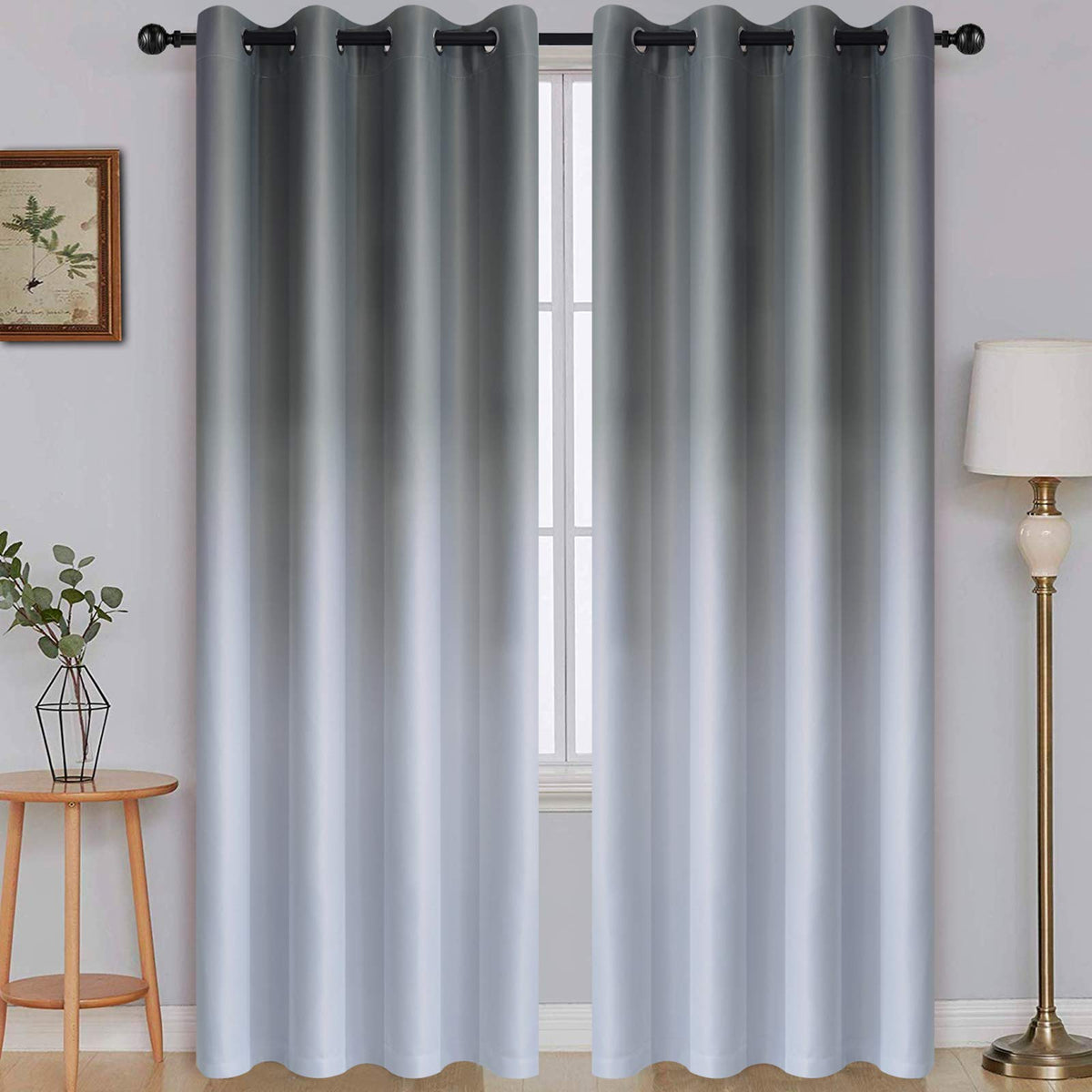 SimpleHome Ombre Black to Grey White Curtains for Living Room 52Wx84L