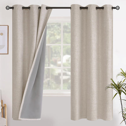 YoungsTex Linen Blackout Curtains 63 Inch Length Bedroom Beige Darkening