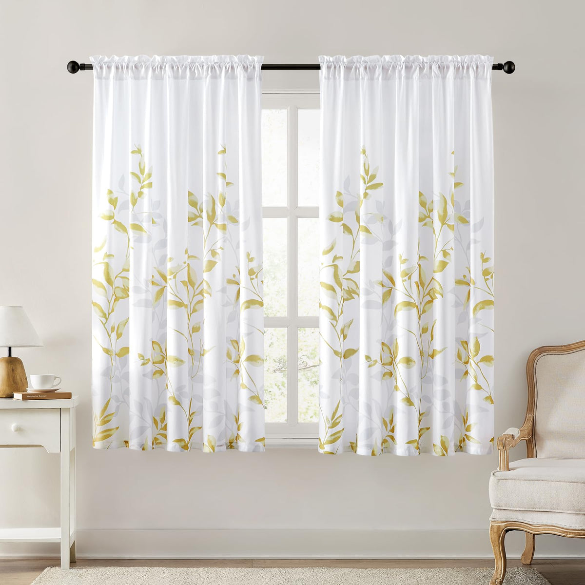 HOMEIDEAS Light Grey and White Privacy Sheer Curtains, 52X63 Inch, 2 Panels