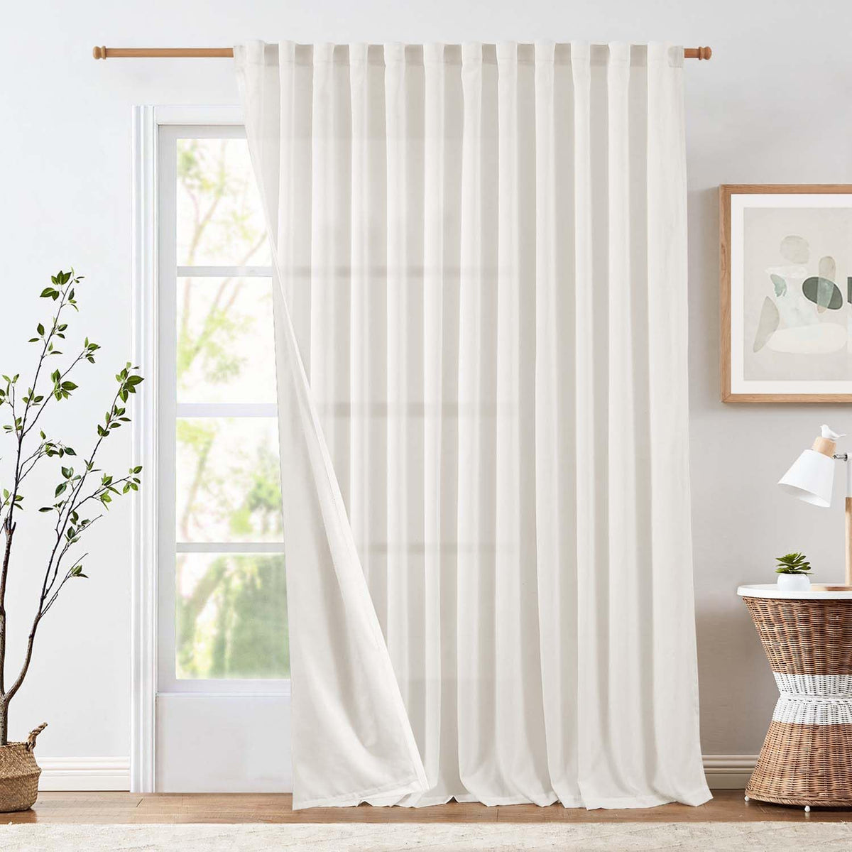 jinchan Linen Curtains Light Filtering Back Tab 50x96 Inch 2 Panels Beige