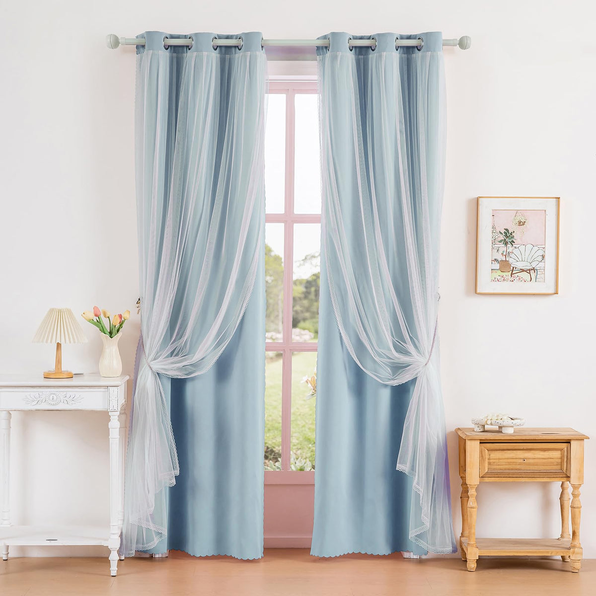 Anytime Double Layer Blackout Curtains 2 Panels，52Wx84L，Greyish White