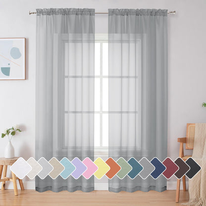 Simplebrand Black Sheer Curtains 84 Inches Long 2 Panels for Living Room