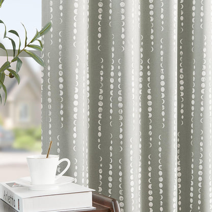 jinchan Boho Blackout Curtains 63 Inch Length Moon Phase Printed Drapes
