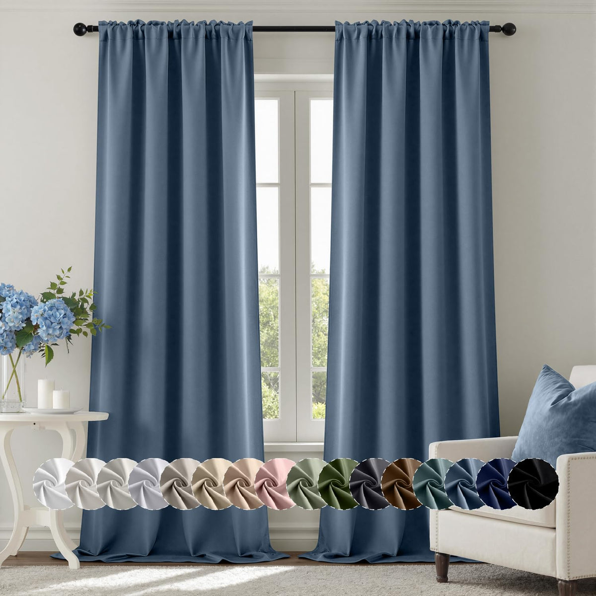 MIULEE Stone Blue Blackout Curtains for Bedroom Living Room 40"x63" 2 Panel
