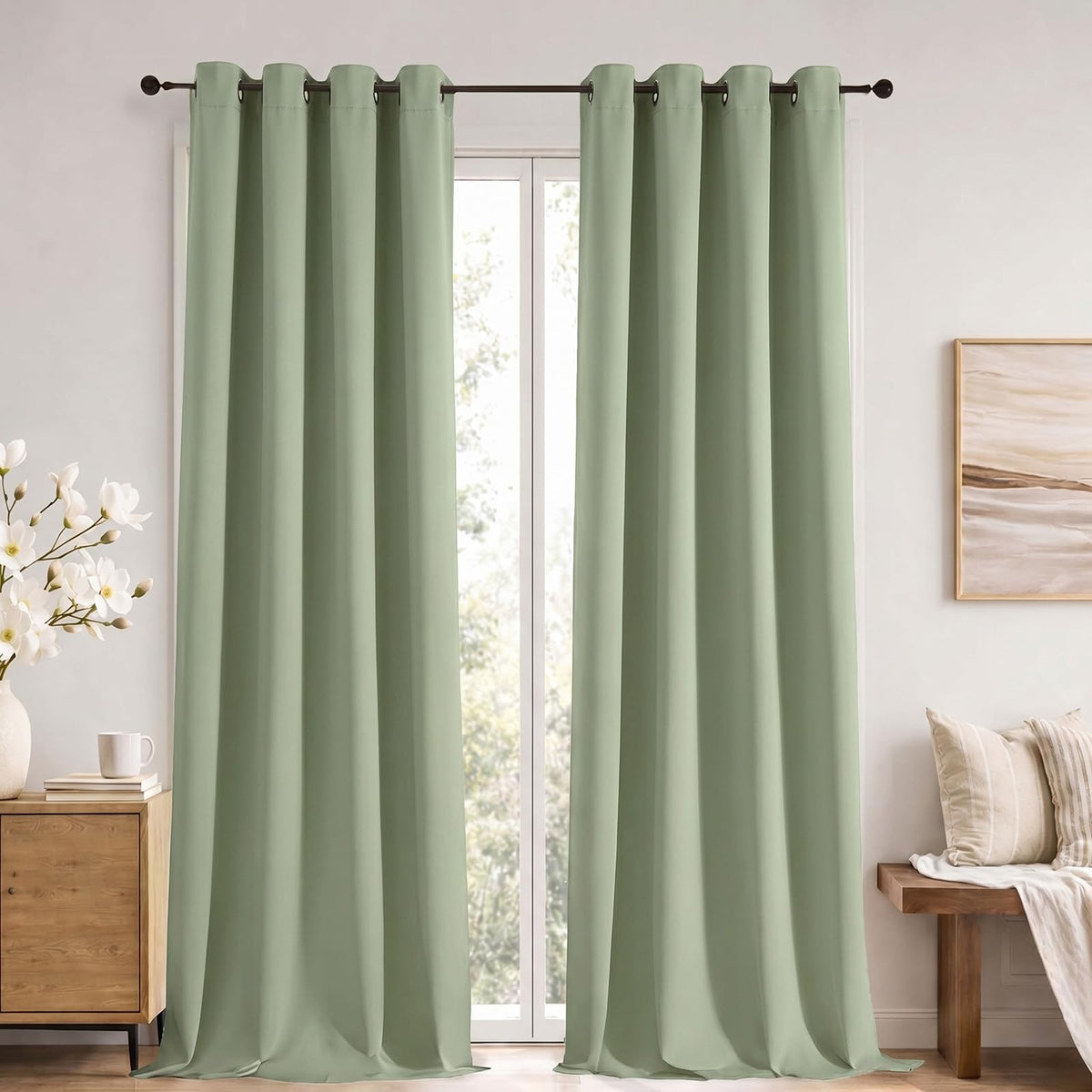 Simplebrand Sage Green Blackout Curtains 84 Inch Length 2 Panels Set for Bedroom/Living Room, Solid Room Darkening Thermal Insulated Grommet Energy Saving Window Treatment Drapes, Each 52" Wide