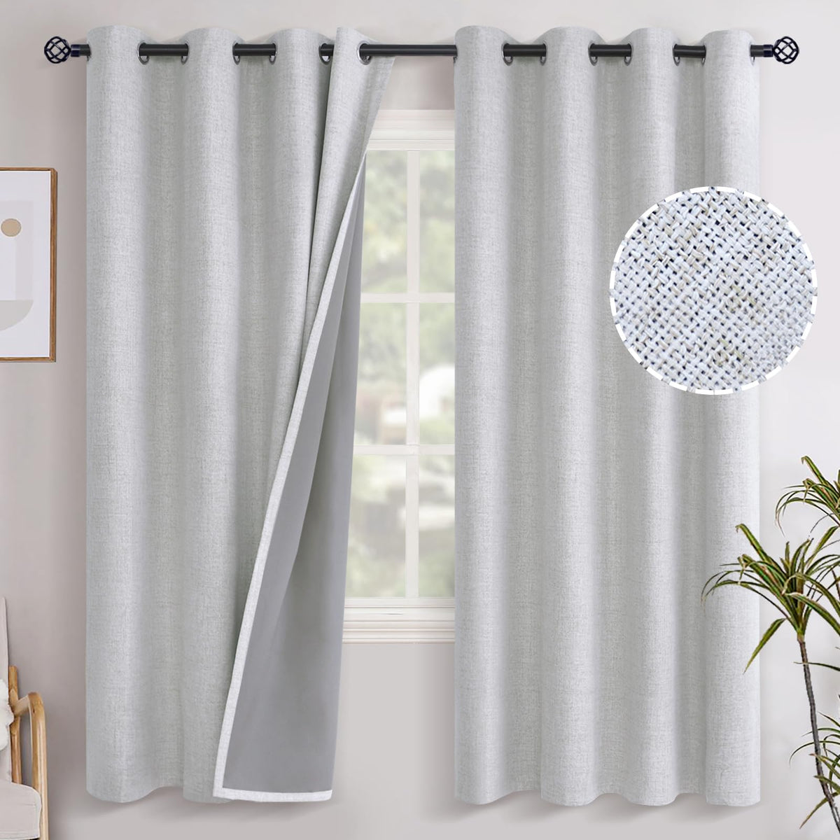 YoungsTex Linen Blackout Curtains 63 Inch Length Bedroom Beige Darkening