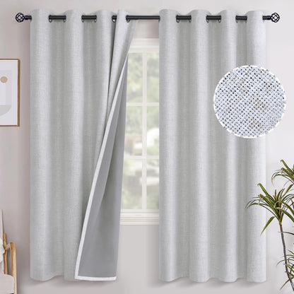 YoungsTex Linen Blackout Curtains 63 Inch Length Bedroom Beige Darkening