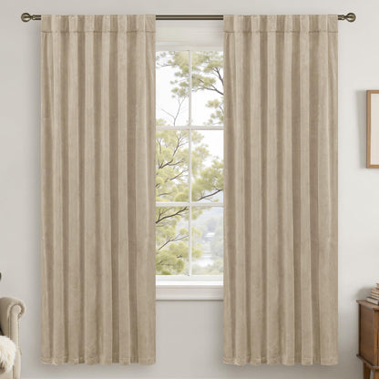 LAMIT Olive Green Velvet Curtains 84 Inch Length for Living Room, 2 Panels