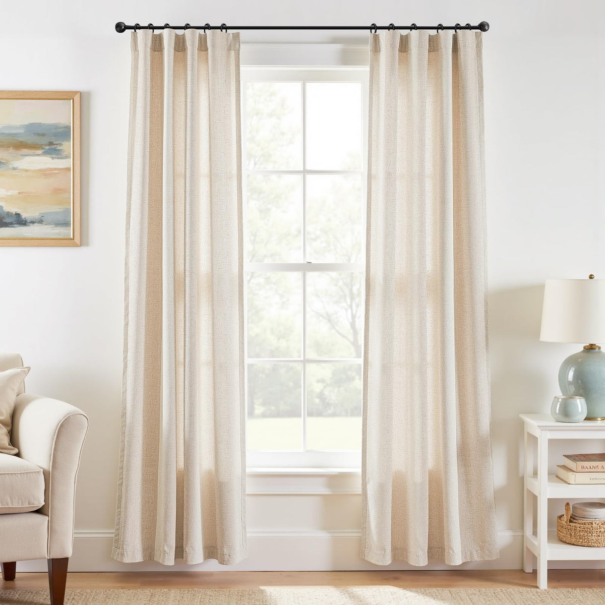 jinchan Linen Curtains Light Filtering Back Tab 50x96 Inch 2 Panels Beige