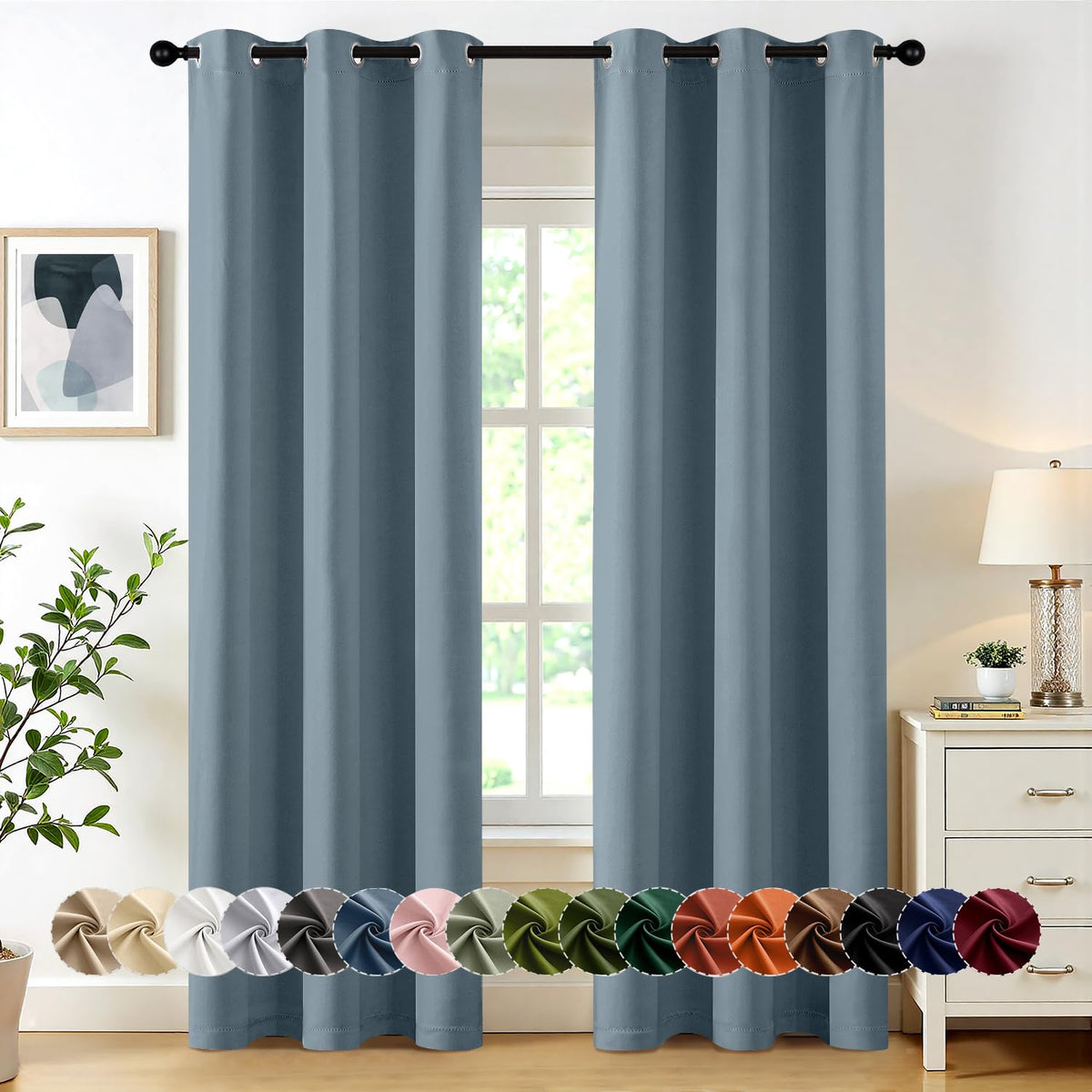 MIULEE Blackout Curtains for Bedroom 2 Panels 40 x 63 Inch Long Dark Grey
