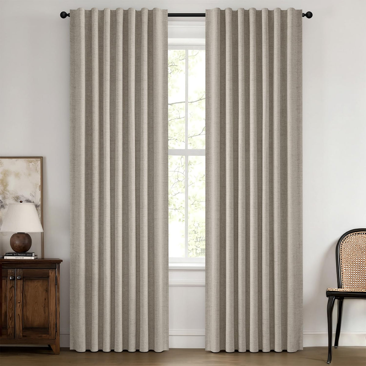 MIULEE 100% Blackout Linen Curtains for Bedroom 42 x 84 Inch Ivory 2 Panels