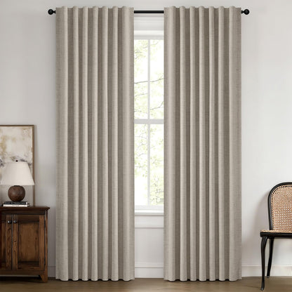 MIULEE 100% Blackout Linen Curtains for Bedroom 42 x 84 Inch Ivory 2 Panels