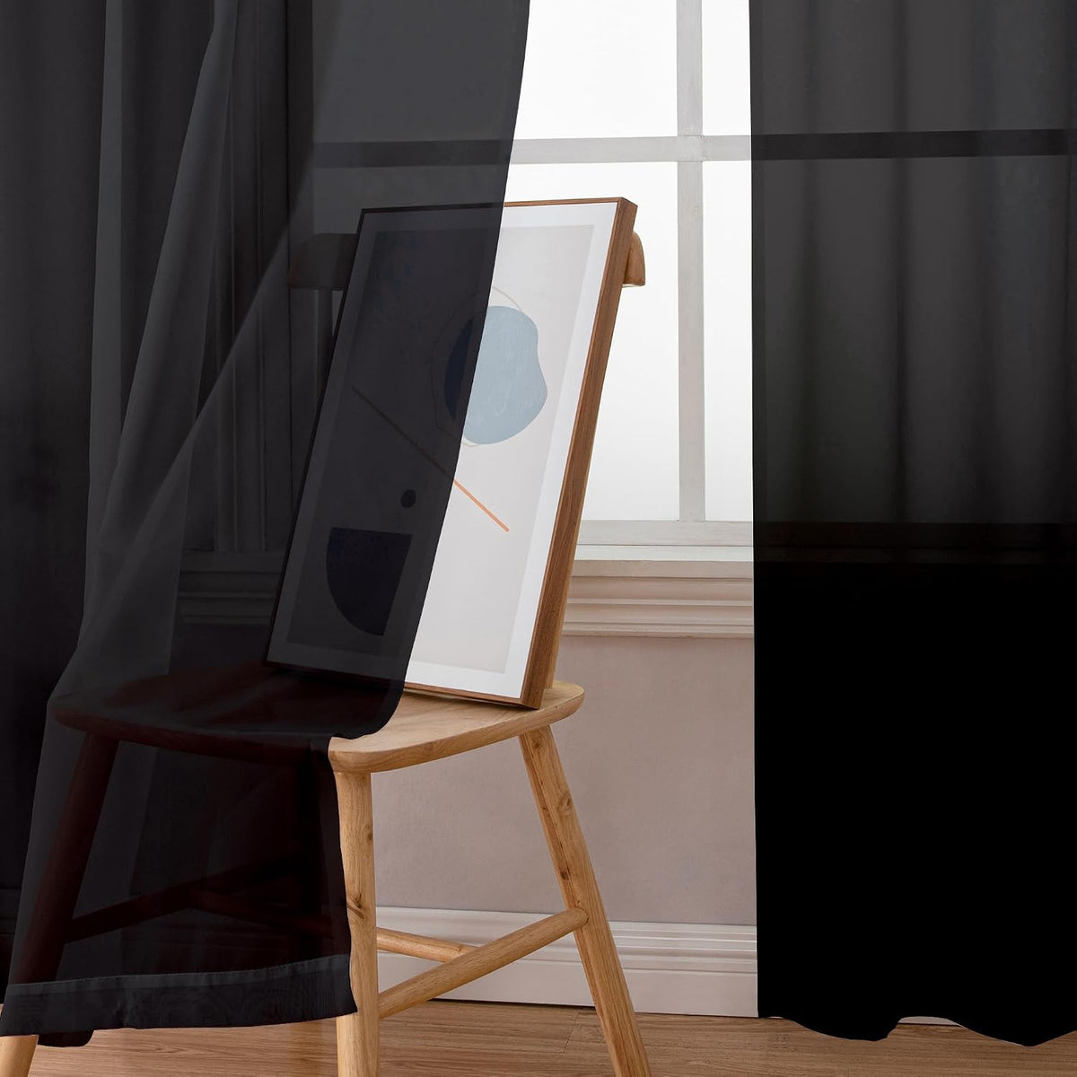 Simplebrand Black Sheer Curtains 84 Inches Long 2 Panels for Living Room