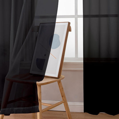 Simplebrand Black Sheer Curtains 84 Inches Long 2 Panels for Living Room