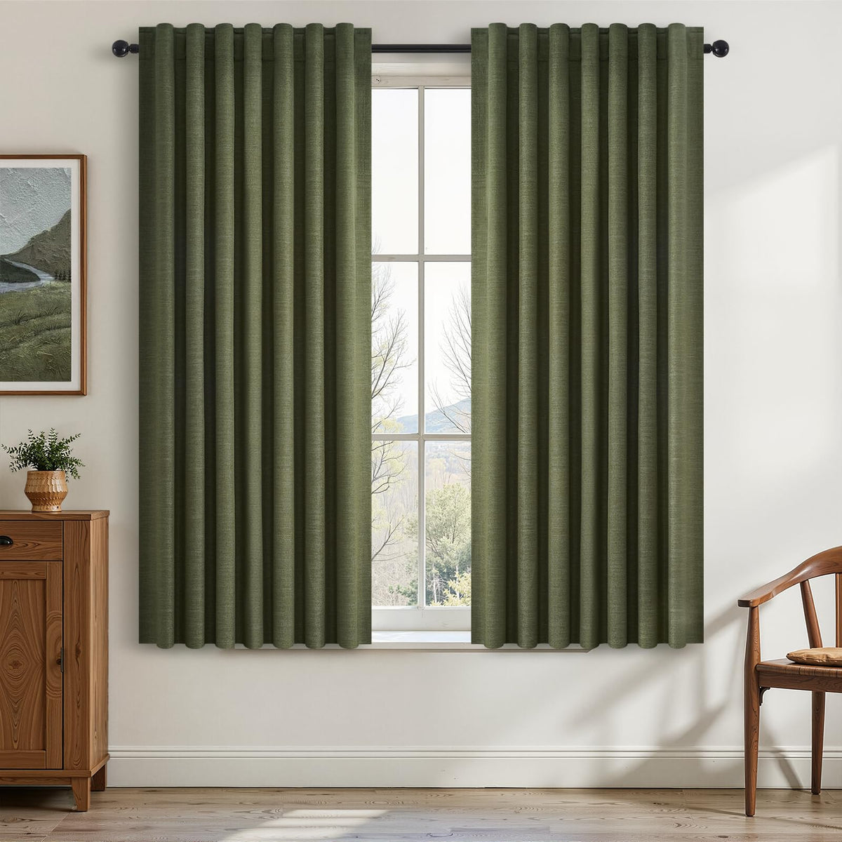 Topfinel Cream Ivory Blackout Curtains & Drapes 84 Inch Length, Beige Pinch Pleat Full Blackout Flax Linen Tab Top Soundproof Curtains with Hooks Rings for Bedroom Living Room Track 2 Panels Set