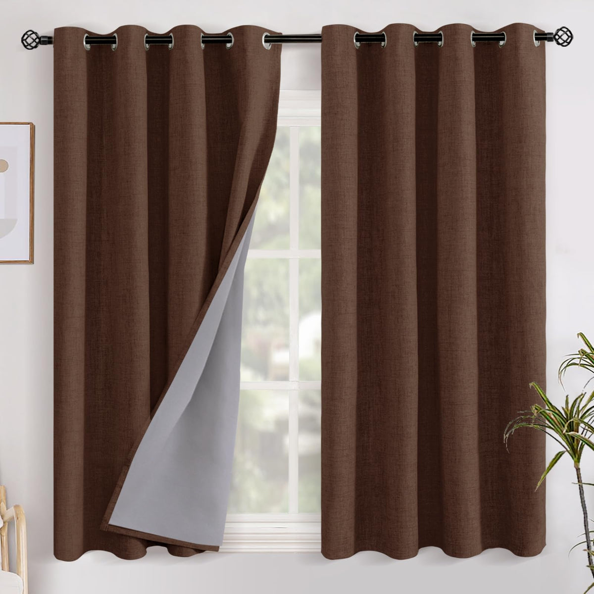 YoungsTex Linen Blackout Curtains 63 Inch Length Bedroom Beige Darkening