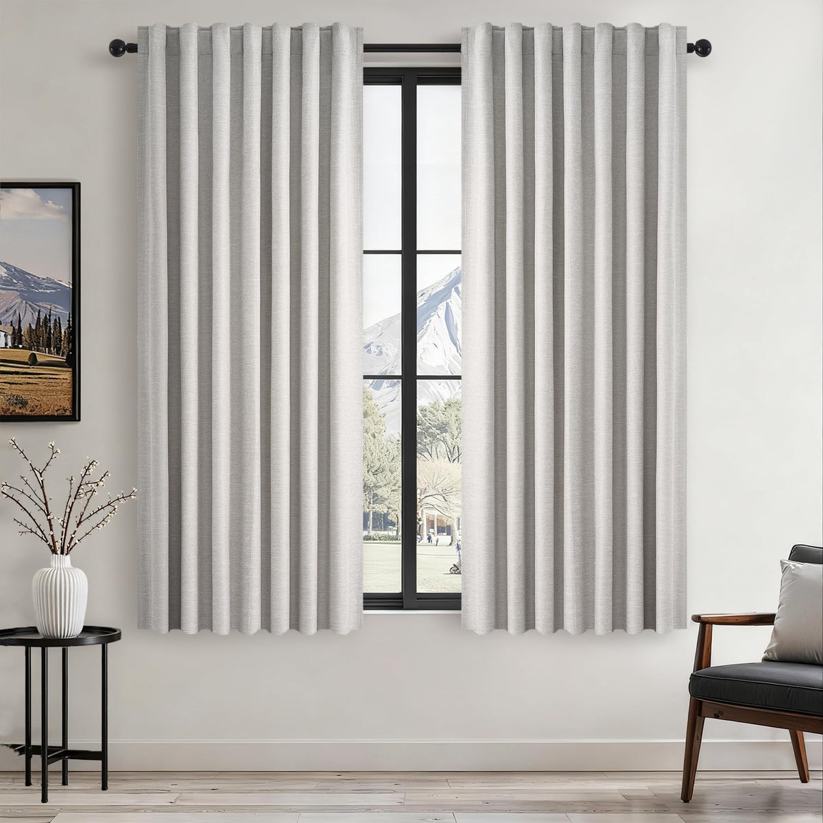 Topfinel Cream Ivory Blackout Curtains & Drapes 84 Inch Length, Beige Pinch Pleat Full Blackout Flax Linen Tab Top Soundproof Curtains with Hooks Rings for Bedroom Living Room Track 2 Panels Set