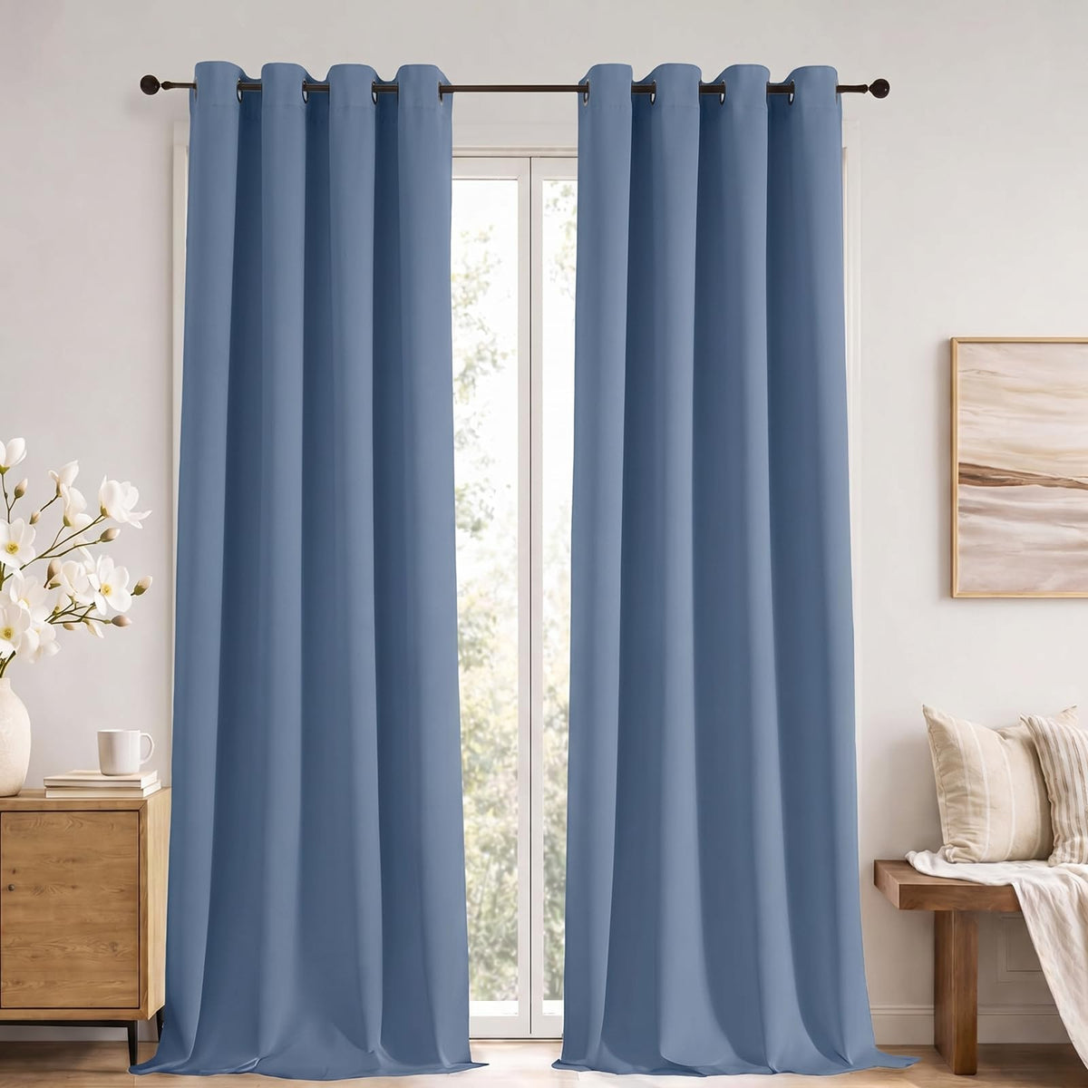 Simplebrand Sage Green Blackout Curtains 84 Inch Length 2 Panels Set for Bedroom/Living Room, Solid Room Darkening Thermal Insulated Grommet Energy Saving Window Treatment Drapes, Each 52" Wide