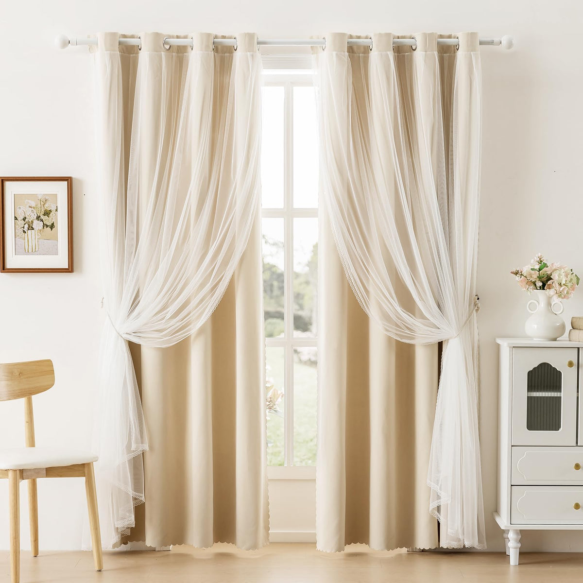 Anytime Double Layer Blackout Curtains 2 Panels，52Wx84L，Greyish White