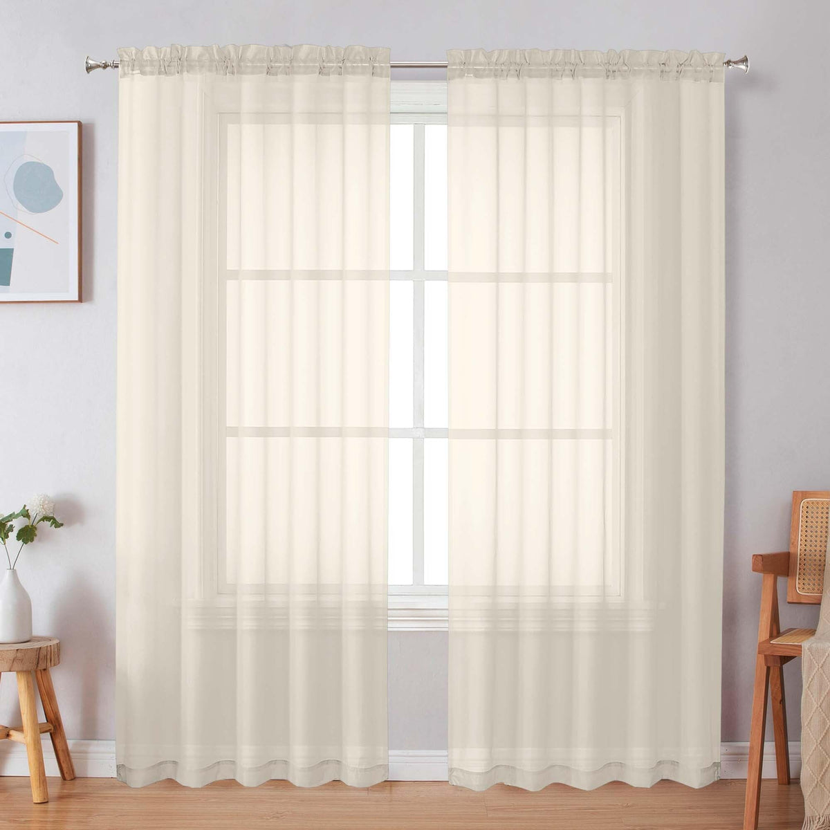 Simplebrand Black Sheer Curtains 84 Inches Long 2 Panels for Living Room