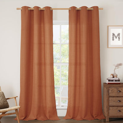 LAMIT Cream Ivory Linen Semi Sheer Curtains 84 inch Length for Bedroom
