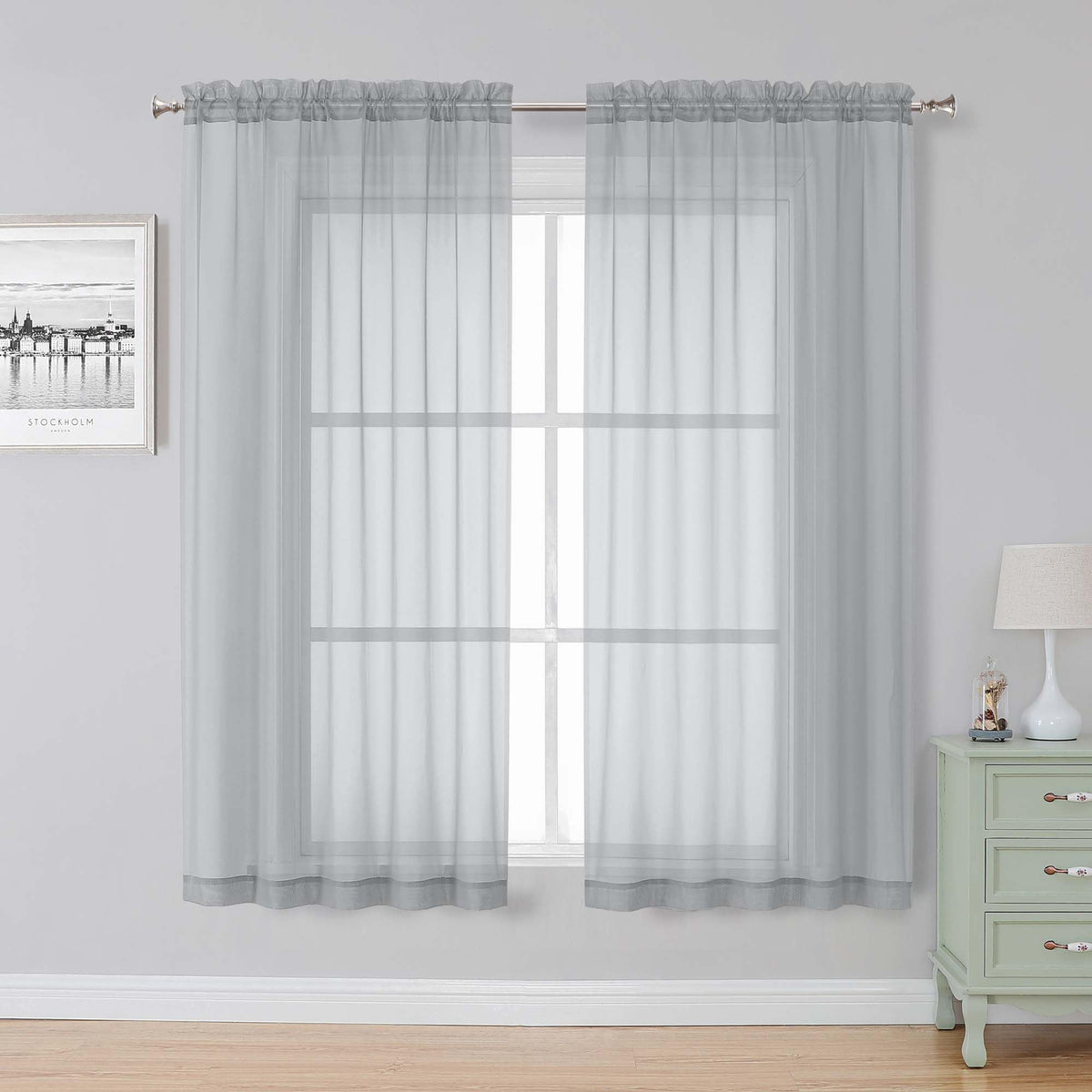 Simplebrand Black Sheer Curtains 84 Inches Long 2 Panels for Living Room
