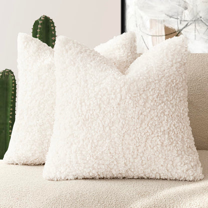 Foindtower Decorative Fuzzy Faux Fur Throw Pillow Covers 24x24 Inch Oatmeal