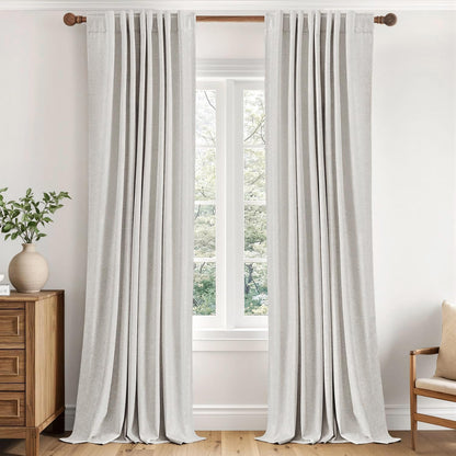 MIULEE 100% Blackout Linen Curtains for Bedroom 40W x 84L Cream 2 Panels