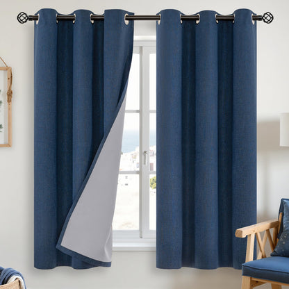 YoungsTex Linen Blackout Curtains 63 Inch Length Bedroom Beige Darkening